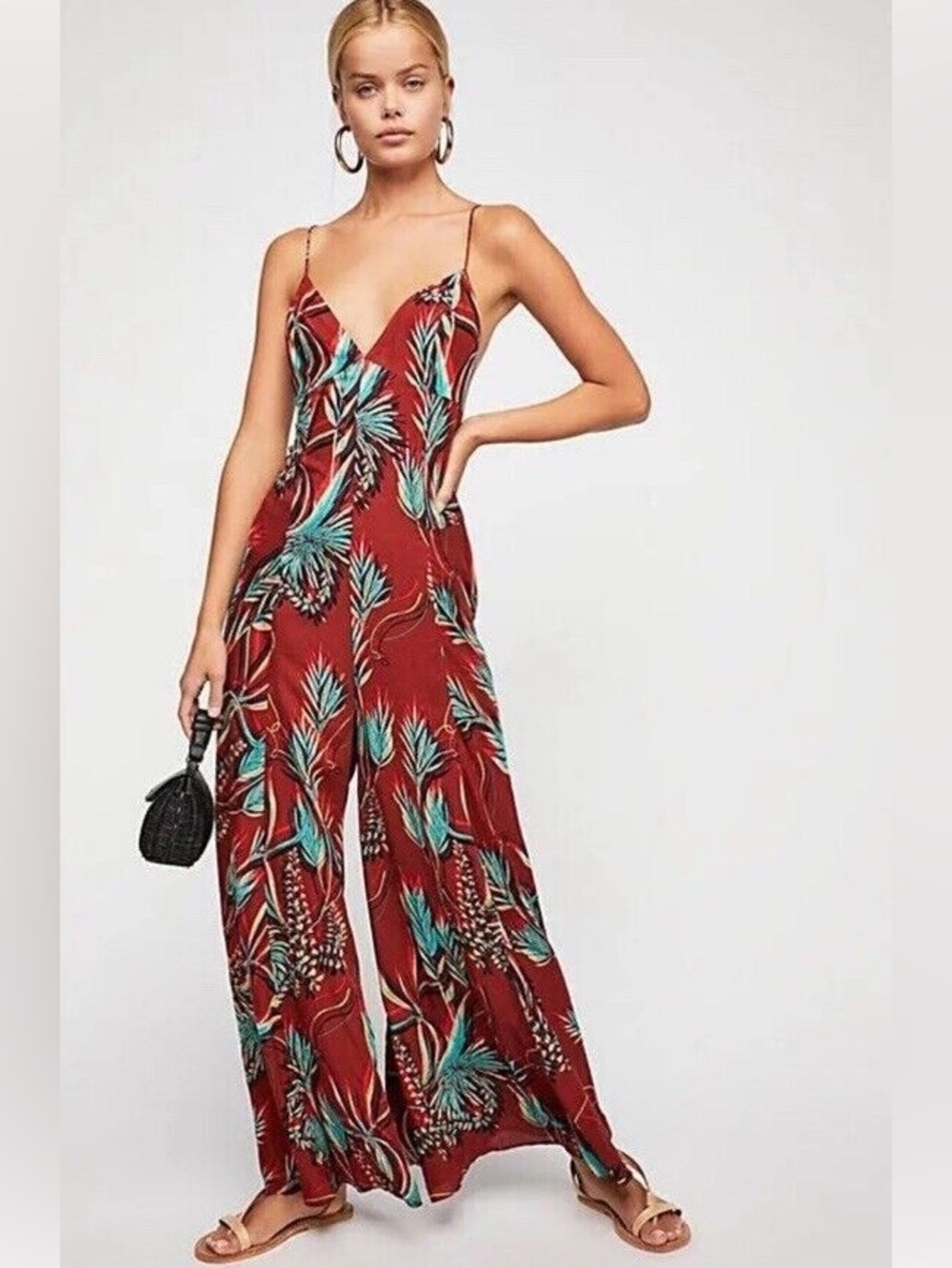 Free People Alissa tropical printed racerback jumpsuit | Size 6